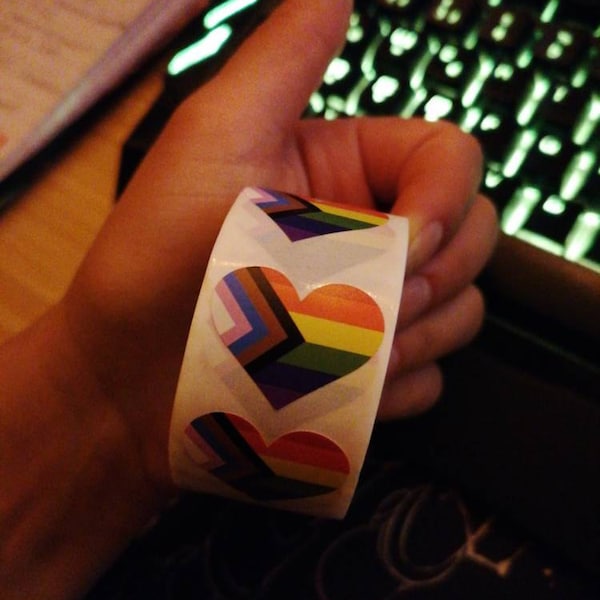 500 Progress Pride Flag Heart Sticker Roll Labels | Pride Queer LGBTQ+ ...