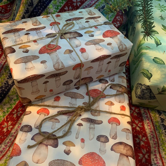 Woodland Mushrooms & Hedgehogs Wrapping Paper by Anna Tromop