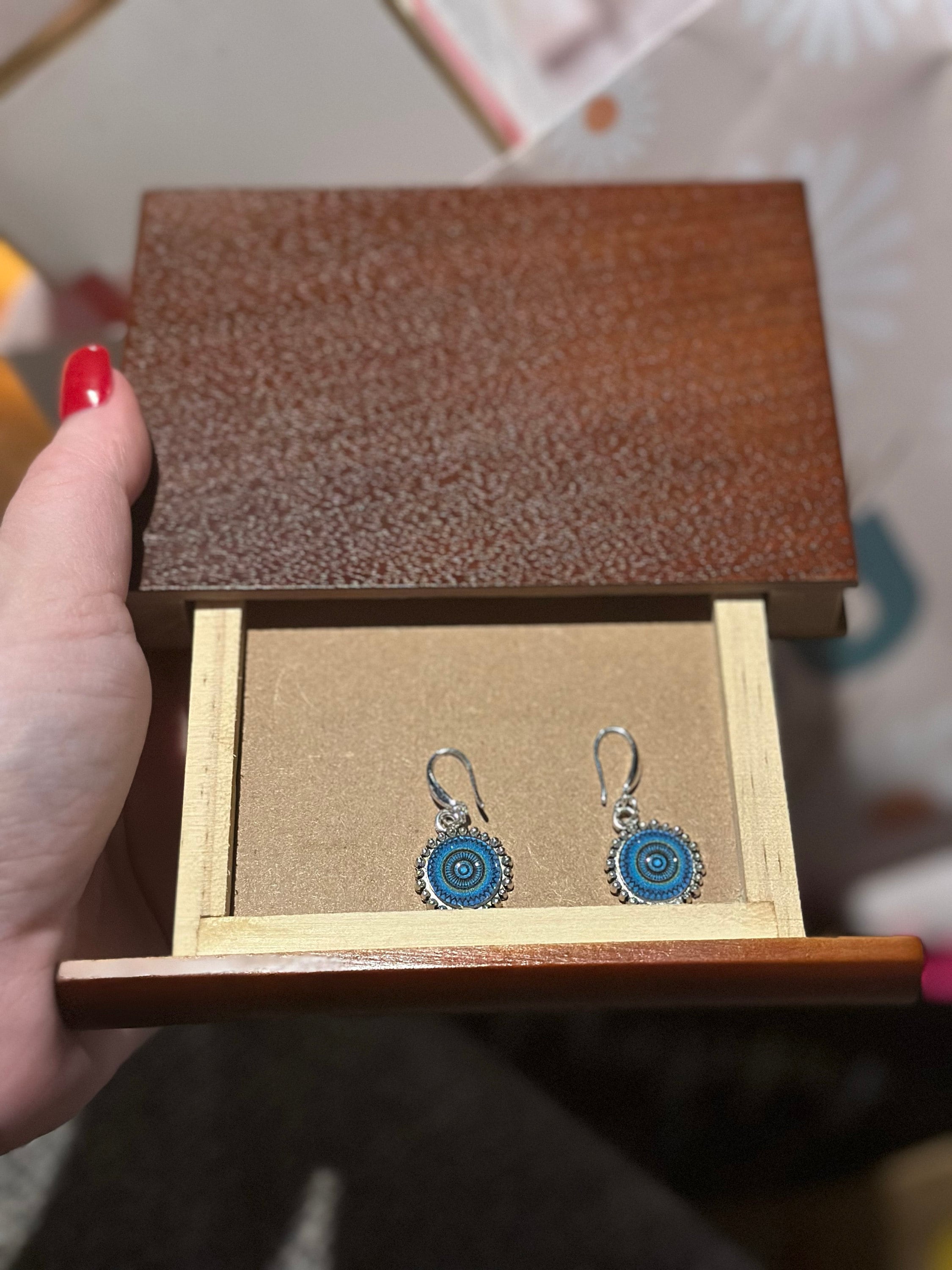 Handmade earrings gift for her/Handmade jewelry gifts for women/Blue Silver drop earrings dangle/Statement earrings Christmas gift for mom