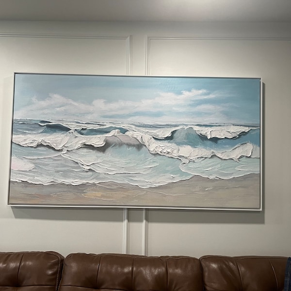 Original Ocean Wave Oil Painting on Canvas, Large Wall Art, Abstract ...