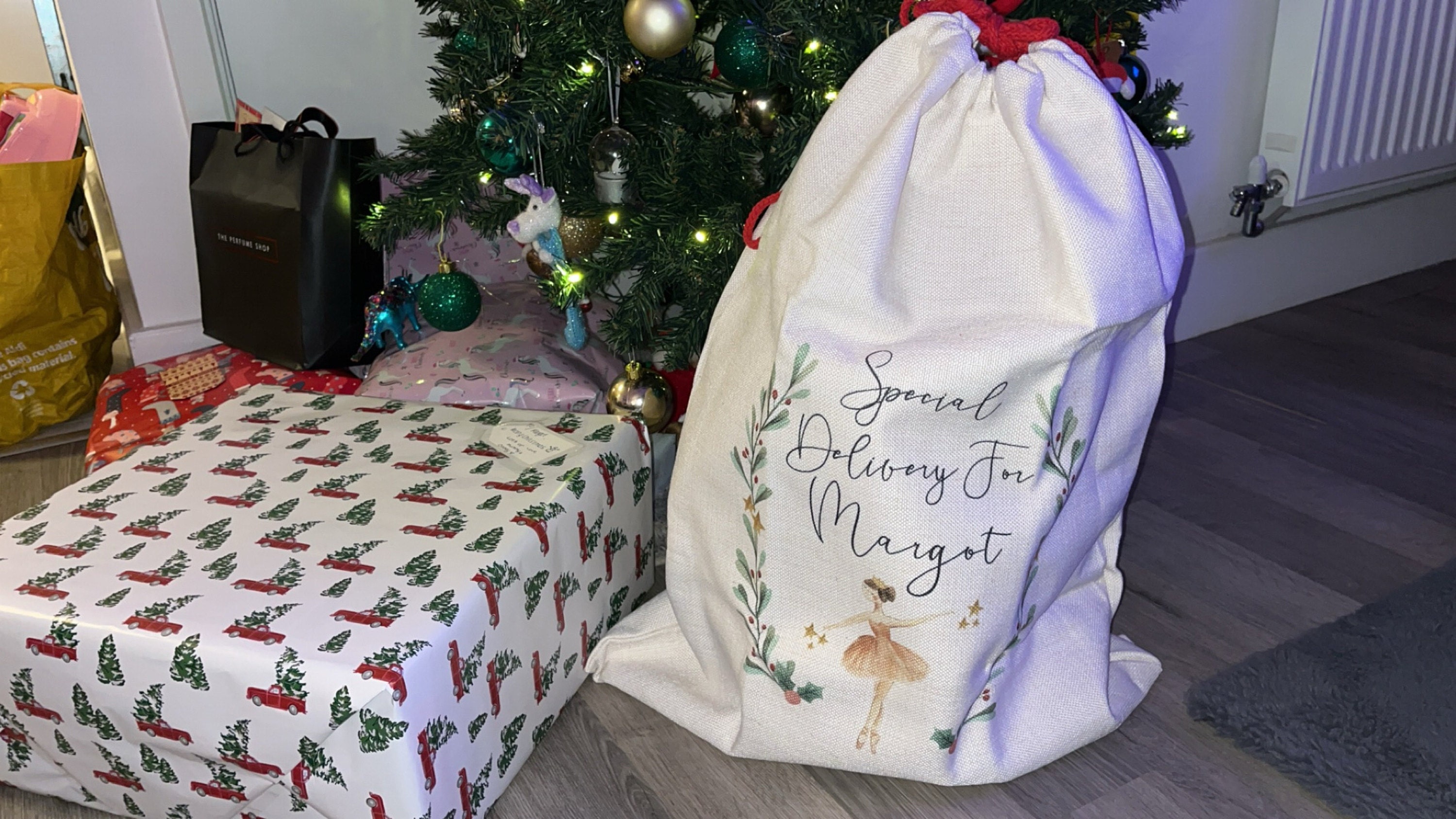 personalised santa sack, Christmas sack, Christmas nutcracker, sugar plum fairy, girl, boy, Christmas Eve box, first Christmas gift