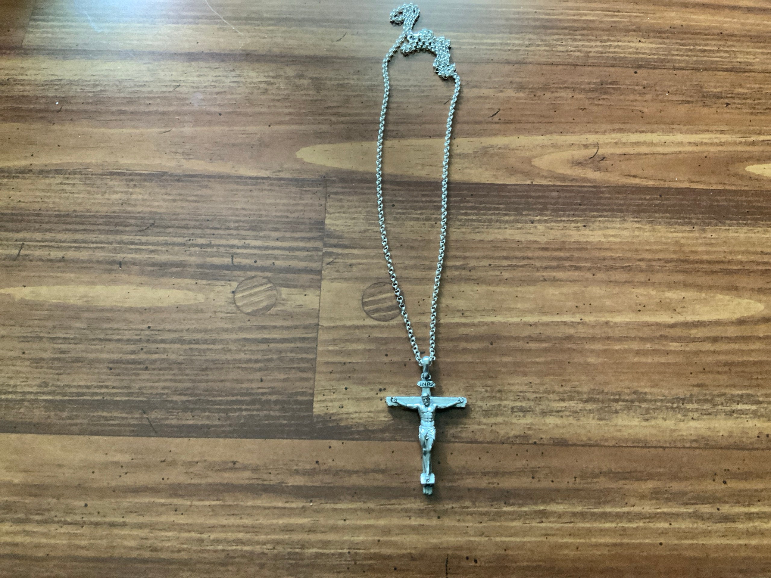 Handmade Silver Jesus Crucifix Necklace,3D Jesus Relief Cross Savior Pendant,Engraved Jesus Religious Charm,Silver Man Necklace,Gift For Men