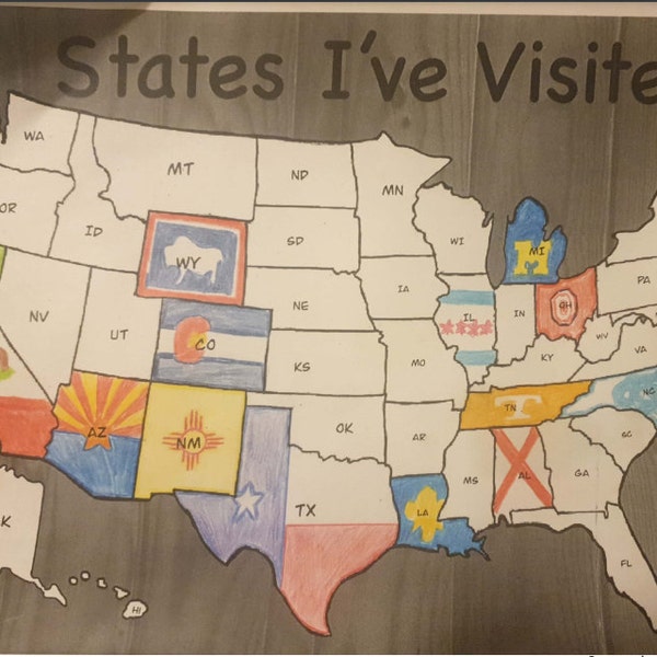 Printable Coloring Map U S States I Ve Visited Tracker 8x11 Etsy