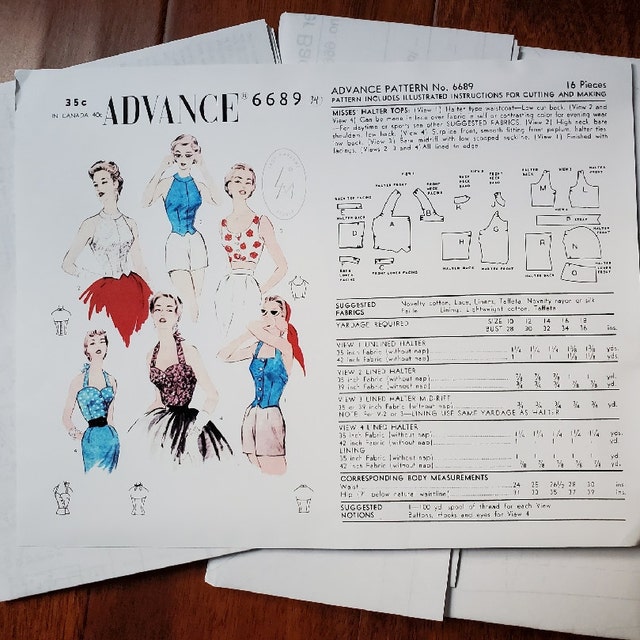 Vintage Sewing Pattern 1950s 50s 4 Styles Bustier Crop Top