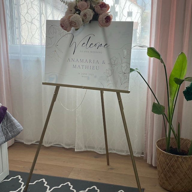 WHITE Easel Wood 5ft Floor Display Large Wedding Sign Stand . Holds Clear  Acrylic Chalkboard Foam Board Canvas Wood Signage up to 30 X 40 In -   Israel