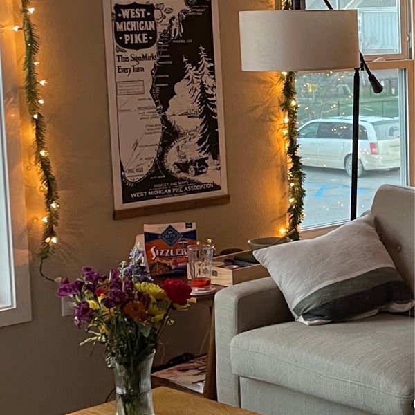 Frame Included 30x20, Modern Lake Michigan Map Art Ripproof Material