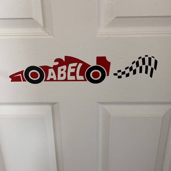 Custom Vinyl Decal - Race Car Checkered Flag - Kids Room Door Wall ...