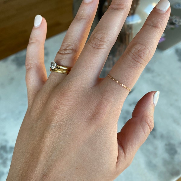 14k Dainty Chain Ring / Super Dainty Link Chain Ring / Barely There ...