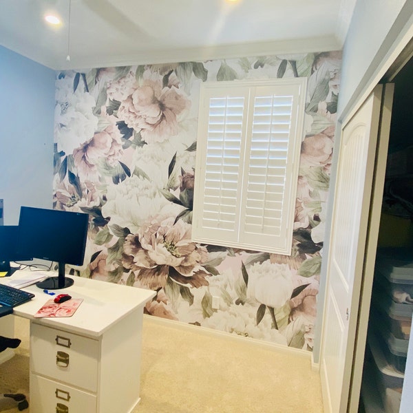 Vintage Roses and Peonies Peel and Stick Wallpaper | Removable ...