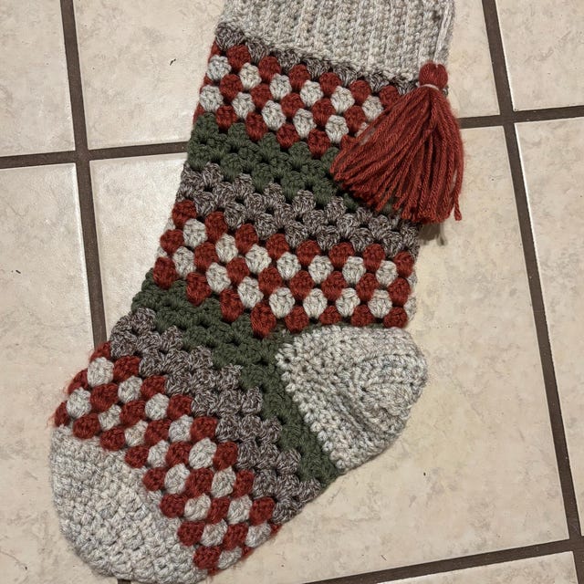 A customer's finished Granny All the Way Stocking Collection Crochet Pattern