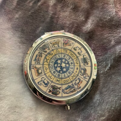 Vintage Zodiac Image Compact Mirror Occult Celestial Astrology Make up ...