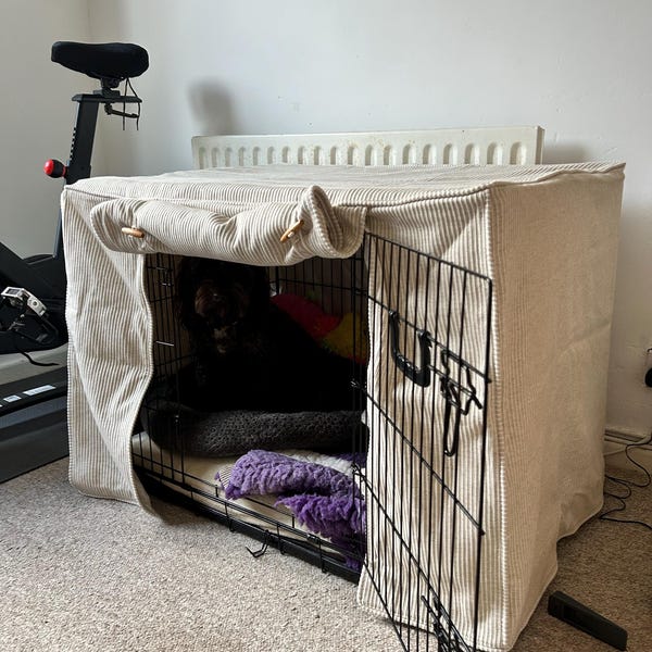 Deluxe Dog Crate Covers Made to Measure in a Timeless Natural Striped ...
