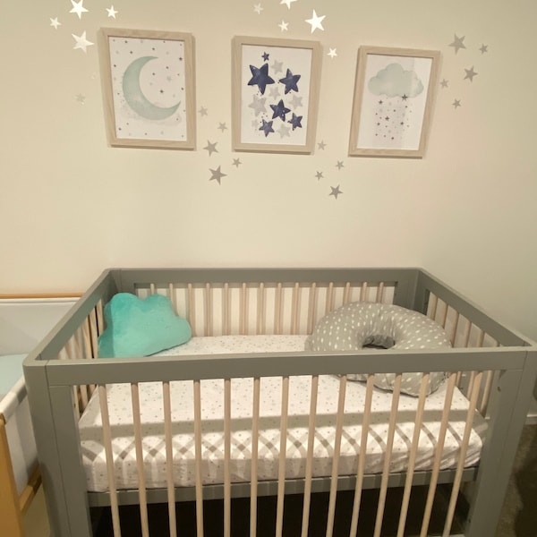 Navy Nursery Decor, Cloud and Stars, Moon and Stars, Navy Blue Nursery ...