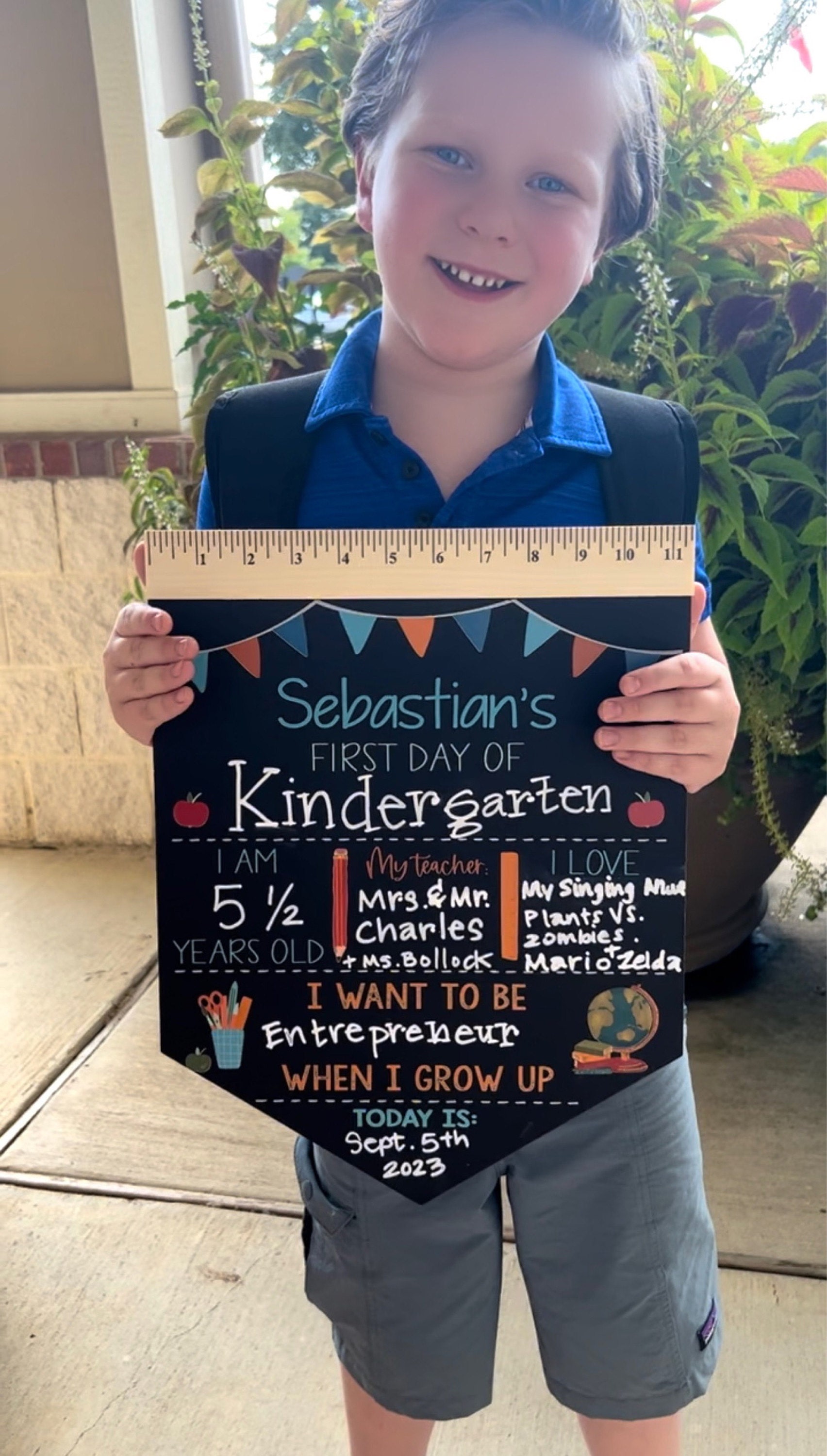First Day of School Sign, Back to School Chalkboard, Reusable 1st Day Board, Last Day, Kindergarten, First Grade, Preschool, Ruler, BloomOwl