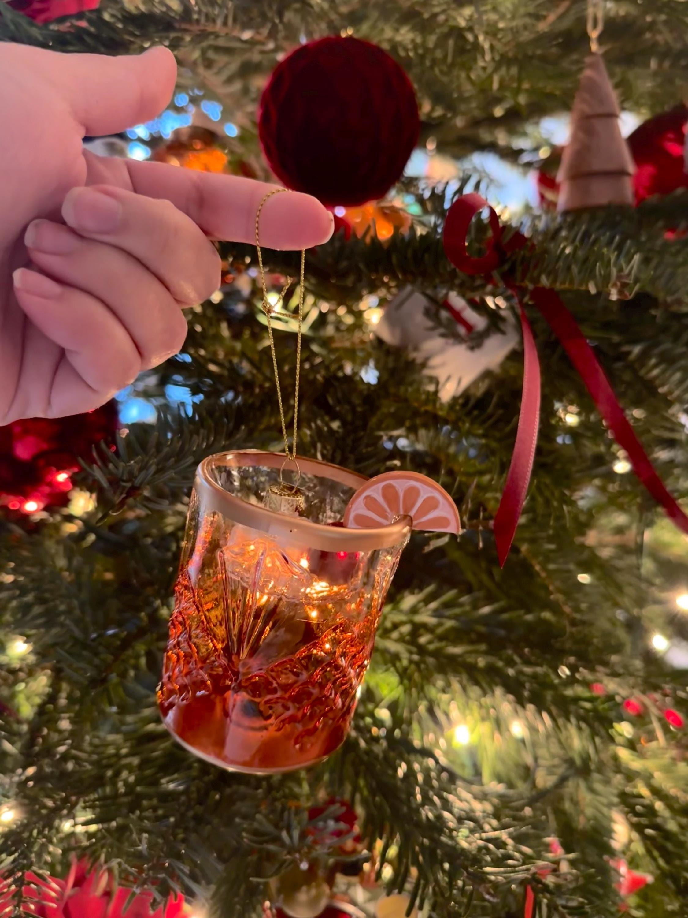 Old Fashioned - Whiskey Cocktail Christmas Ornament - Holiday Gift - Whiskey Lover Gift - Handblown Glass Decoration