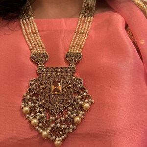 Royal Pearl Jadau Choker Necklace with Rani Haar and Charming Earrings Tika Set main image 1