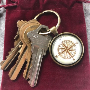 Nautical Keychain Old Compass Key Ring Antique Compass Compass