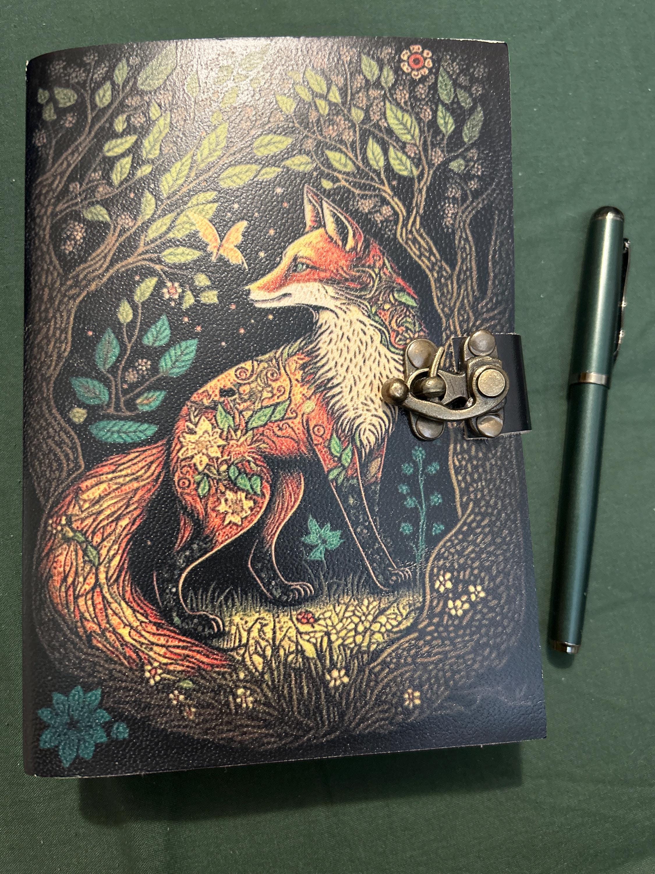 400 Page Large Fox Vintage Handmade leather Journal, Grimoire Fat journal Blank spell book of shadows Christmas Celestial Gifts For Him Her