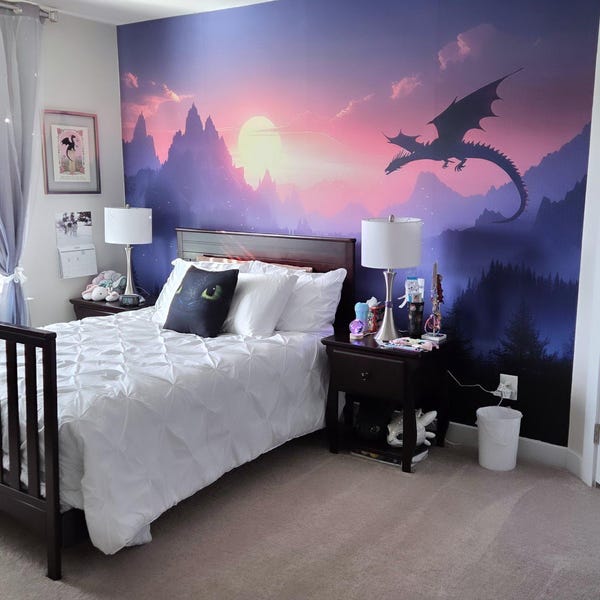 Dragon Wallpaper Peel and Stick Toddler Playroom, Forest Wallpaper Girl ...