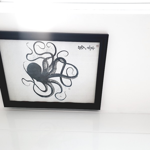 Japanese Octopus Art Print Poster Woodblock Ukiyo-e Style Wall Samurai ...
