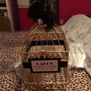 Large Great Gatsby Wedding Card Holder, Gold Bird Cage With Black ...