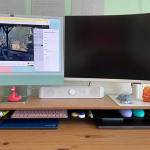 Desk Shelf Monitor Stand with storage, Desk Monitor Riser wood, Monitor Shelf wooden