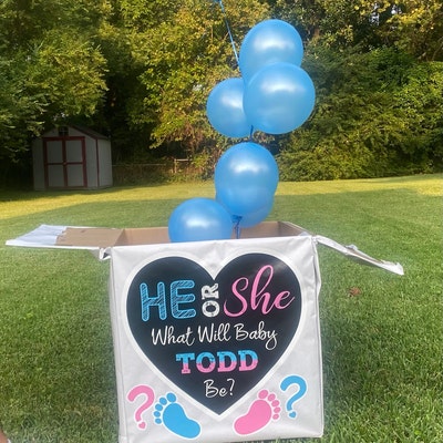 Gender Reveal He or She Balloon Box Decor Stickers, He or She Heart and ...
