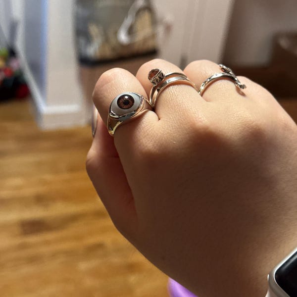 HONOR Eye Sterling Silver Ring plated in Platinum with Red Enamel (No 53) main image 1