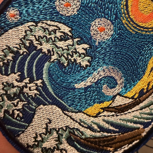 大きな刺繍パッチ ゴッホ 葛飾北斎 神奈川沖浪裏 星月夜 アイロン