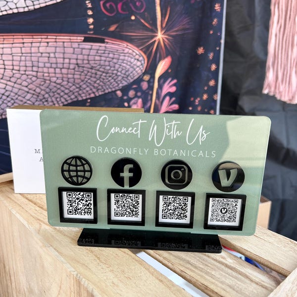 Acrylic QR Code Display Sign: Social Media, Four Codes (4.5x9) - Etsy
