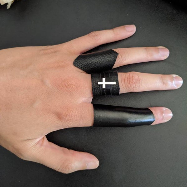 Geometric Leather Ring Set Rock Musician Jewelry Pointy Black Ring ...
