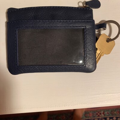 Small Leather Coin Pouch With ID Window and Keyring - Etsy
