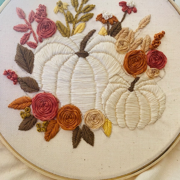PDF Pattern+ Video Tutorial/pumpkin Among the Flowers-hand Embroidery ...
