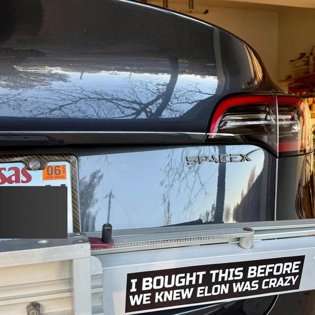 “I Bought This Before We Knew Elon Was Crazy” Bumper Sticker – 3M Vinyl, Glossy, USA Made