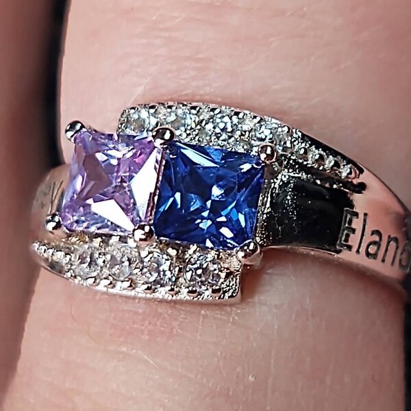 Personalized Sterling Silver Mothers Ring - Custom Engraved With 2 To 8 Simulated Birthstones For Grandmother