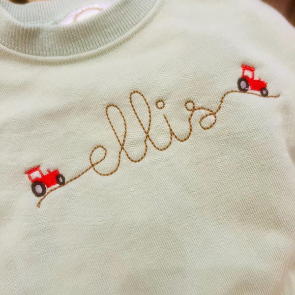 John Vintage Stitch, Bean Stitch Font With Tractor Swashes Machine ...