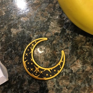 Black & Gold Galaxy Moon With Stars Iron On Patch Sew Crescent Goth - Foto 8