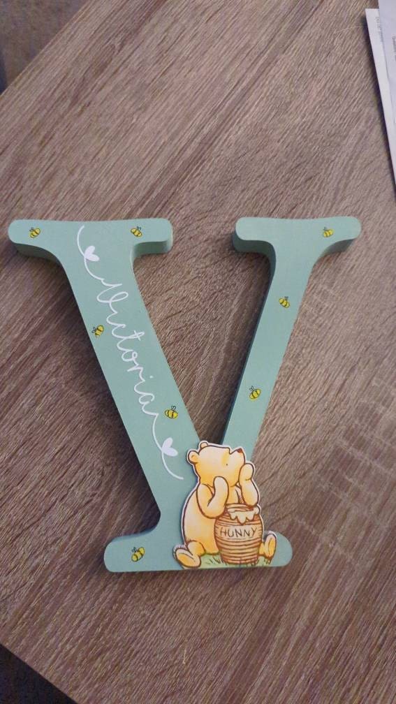 Personalized Wooden Letter, Handmade Wooden Freestanding Winnie the Pooh Letter Name, New Baby Gift Nursery Bedroom Decor Shelfie
