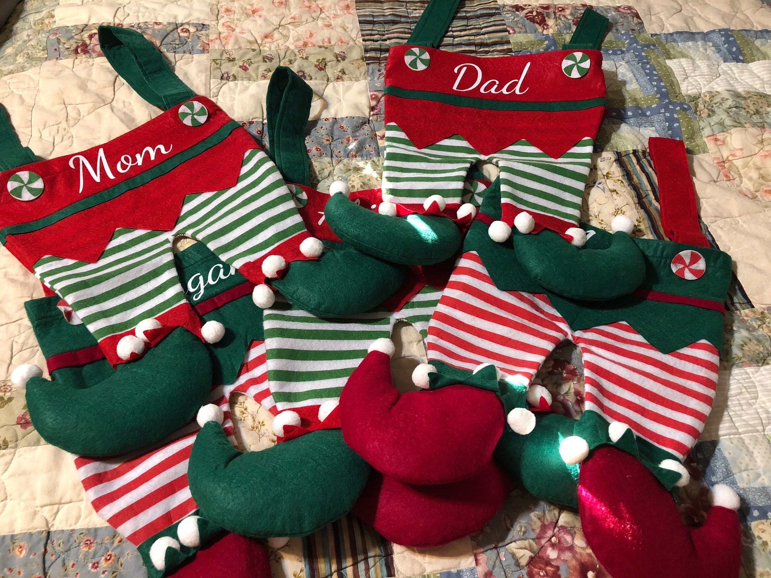 SHIPS NEXT DAY / Elf Family Stockings / Personalized Family Stockings / Elf Stockings / Matching Christmas Stockings / Family Stockings