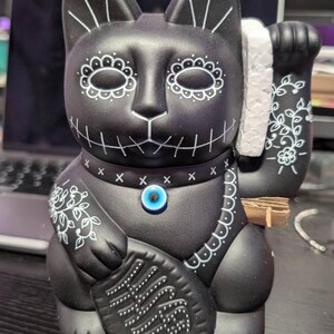 Hand Painted Black Catrina Lucky Cat - 7 Inch Maneki Neko - Etsy