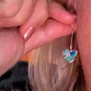 Customer photo from Anne, Edgy Raw Opal Dangle Earrings, October Birthstone Statement