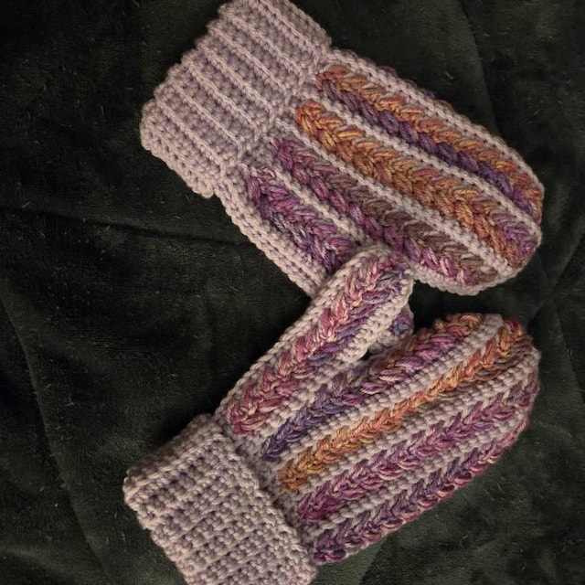 A customer's finished Winter Wheat Stitch Flat Mittens Crochet Pattern (Digital PDF)