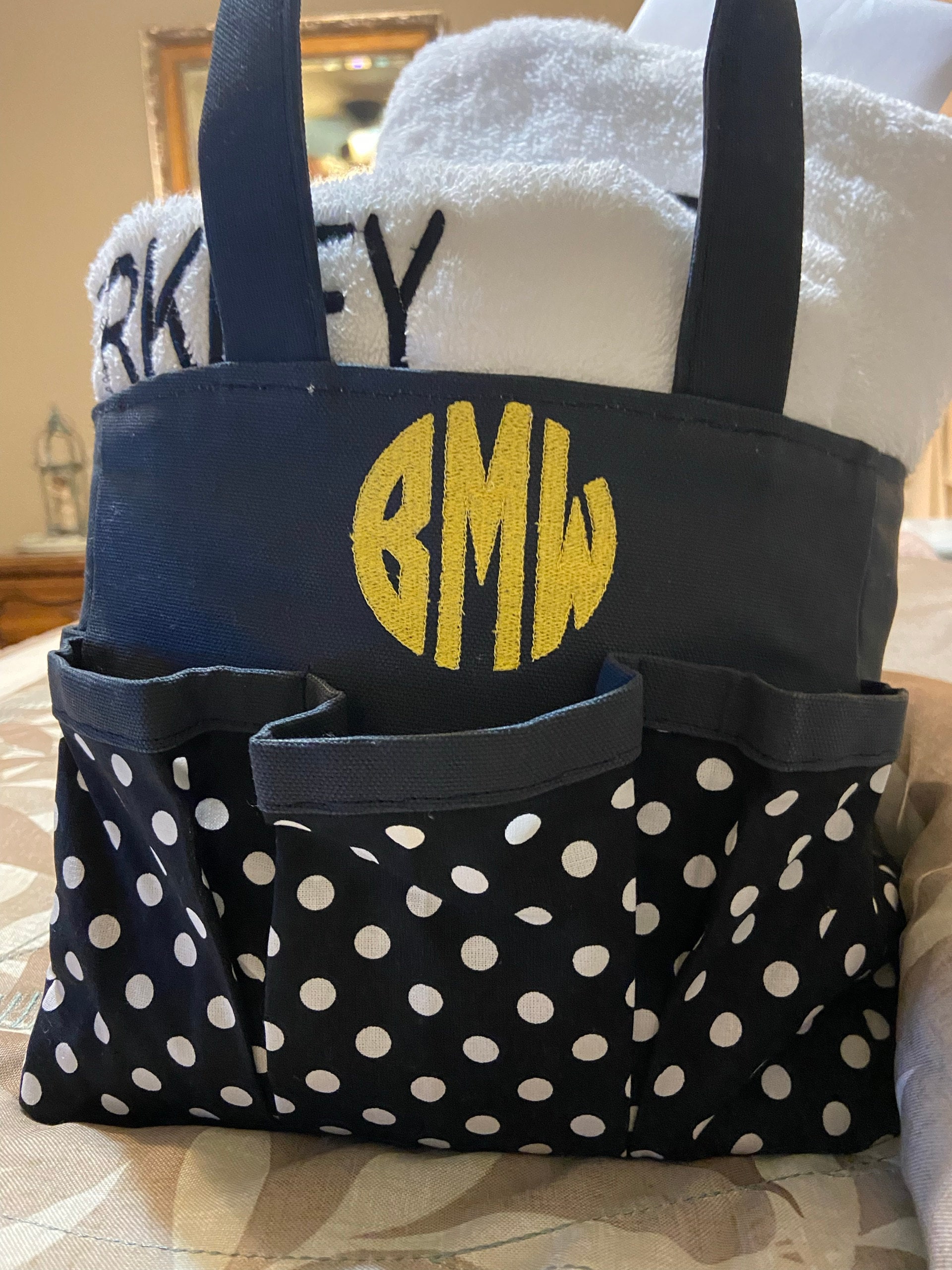 Shower caddy personalized, Waterproof canvas tote bag, College dorm storage organizer
