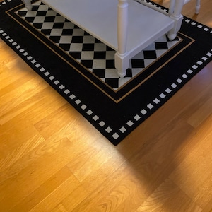 Checkered Rug, Black Border on Check Pattern Nonslip Area Rug, Black ...