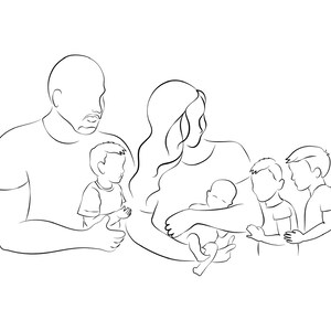 Family With Twins Line Art, Newborn Twins Print, Mom Dad Doughter ...