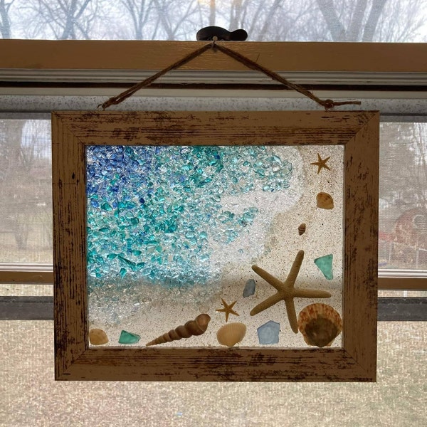 Sea Glass Beach Scene - Sea Glass Art - Beach Decor - Beach Scene Wall ...