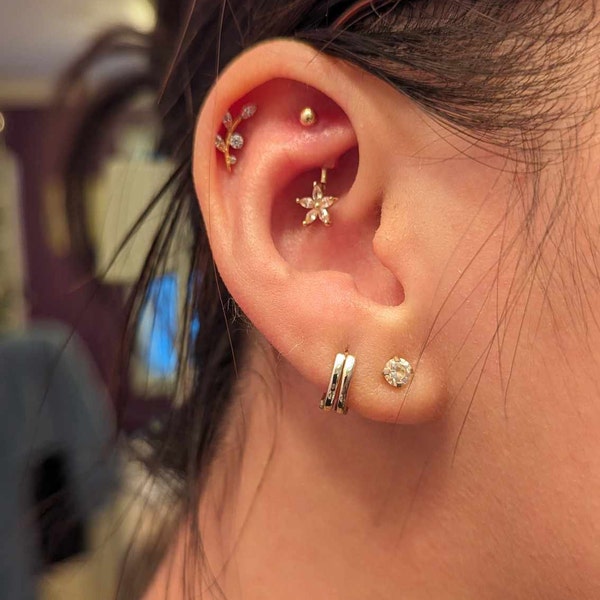 Pretty Rook Earring 14k Solid Gold Flower Rook Earring Five Petals Earring Piercing Gold ...