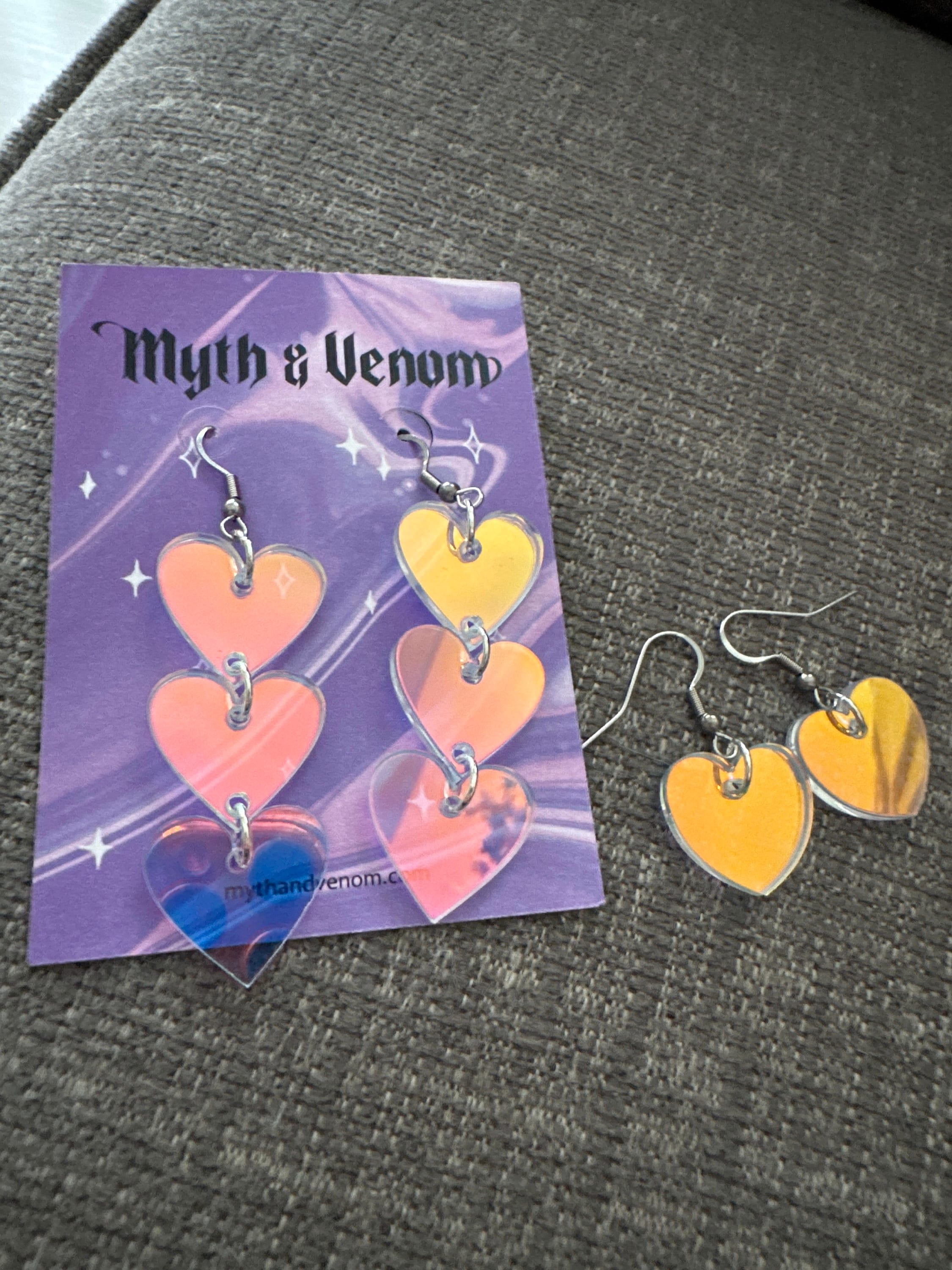 Heart Shaped Iridescent Waterfall Drop Earrings - acrylic - eras - lightweight - FALLING HEART - Rainbow