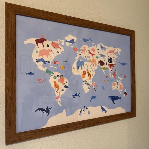 Animal World Map Poster for Nursery, Kids Bedroom or Classroom ...