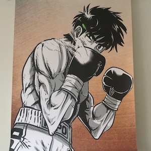 standing, Hajime no Ippo, boxing, manga, legend, simple background, white  background, minimalism, anime boys, cape